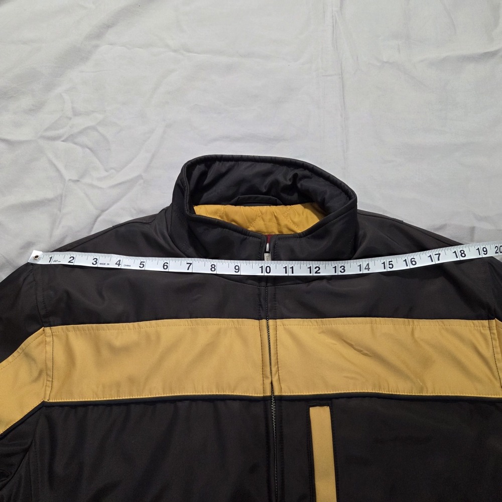 Cole Haan Quilt Lined Men's Winter Coat‎ Jacket Size Large Black Yellow Stripe - Picture 11 of 15